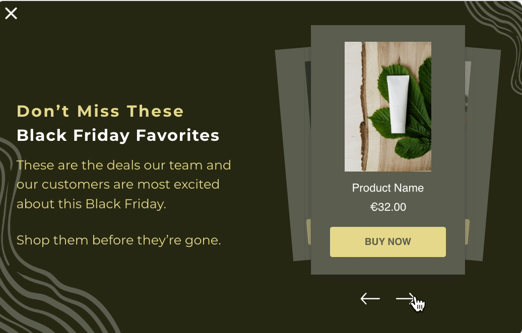 Product catalog popup template for promoting featured items