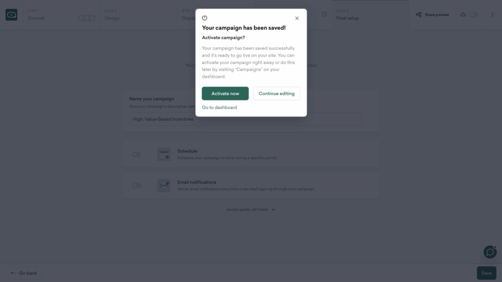 Activate your free shipping popup campaign in Sleeknote
