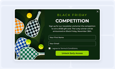 Giveaway popup campaign for Black Friday use cases