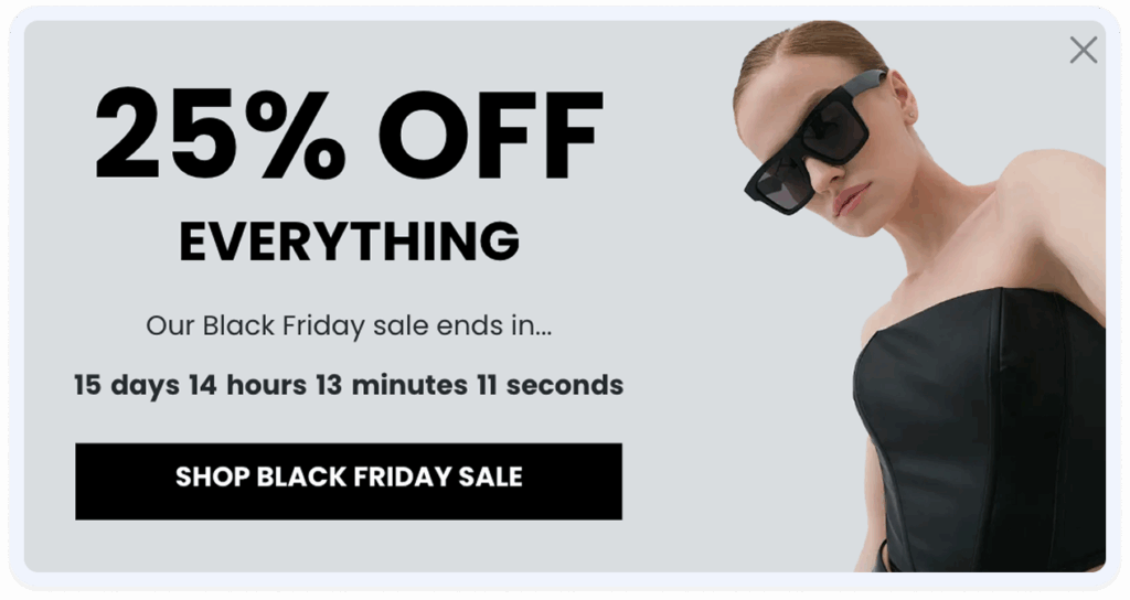 Black Friday urgency popup with a countdown and final sale reminder.