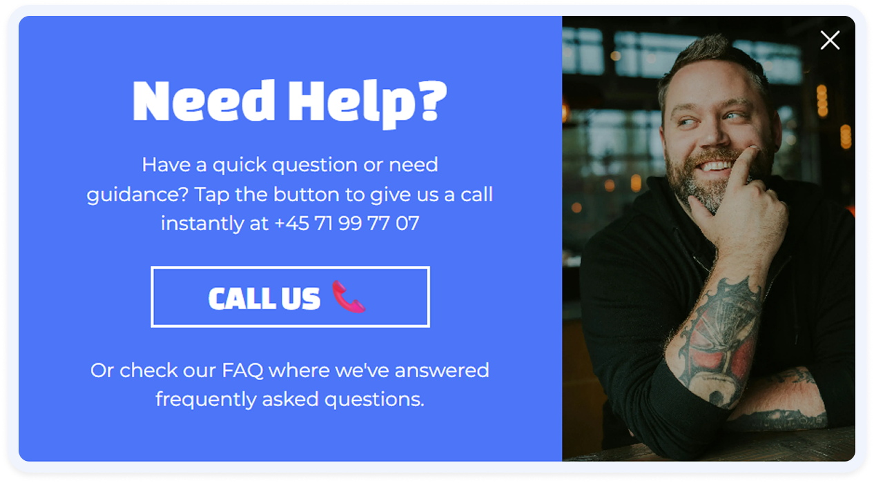 black friday support popup template with call button