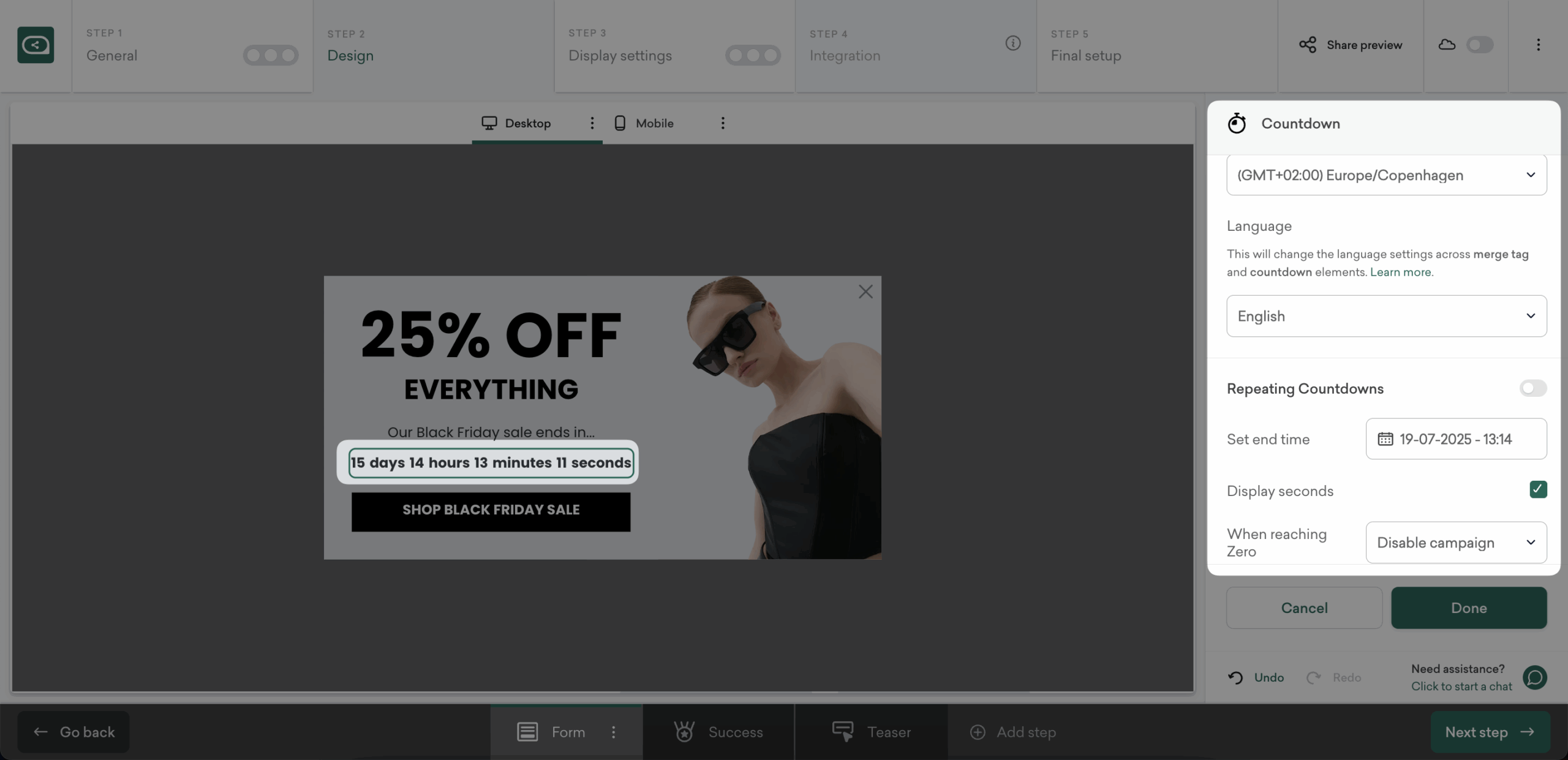 Set a countdown timer in your Black Friday urgency popup.