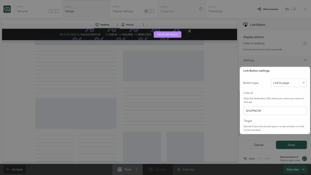 Input field to add Black Friday deals URL