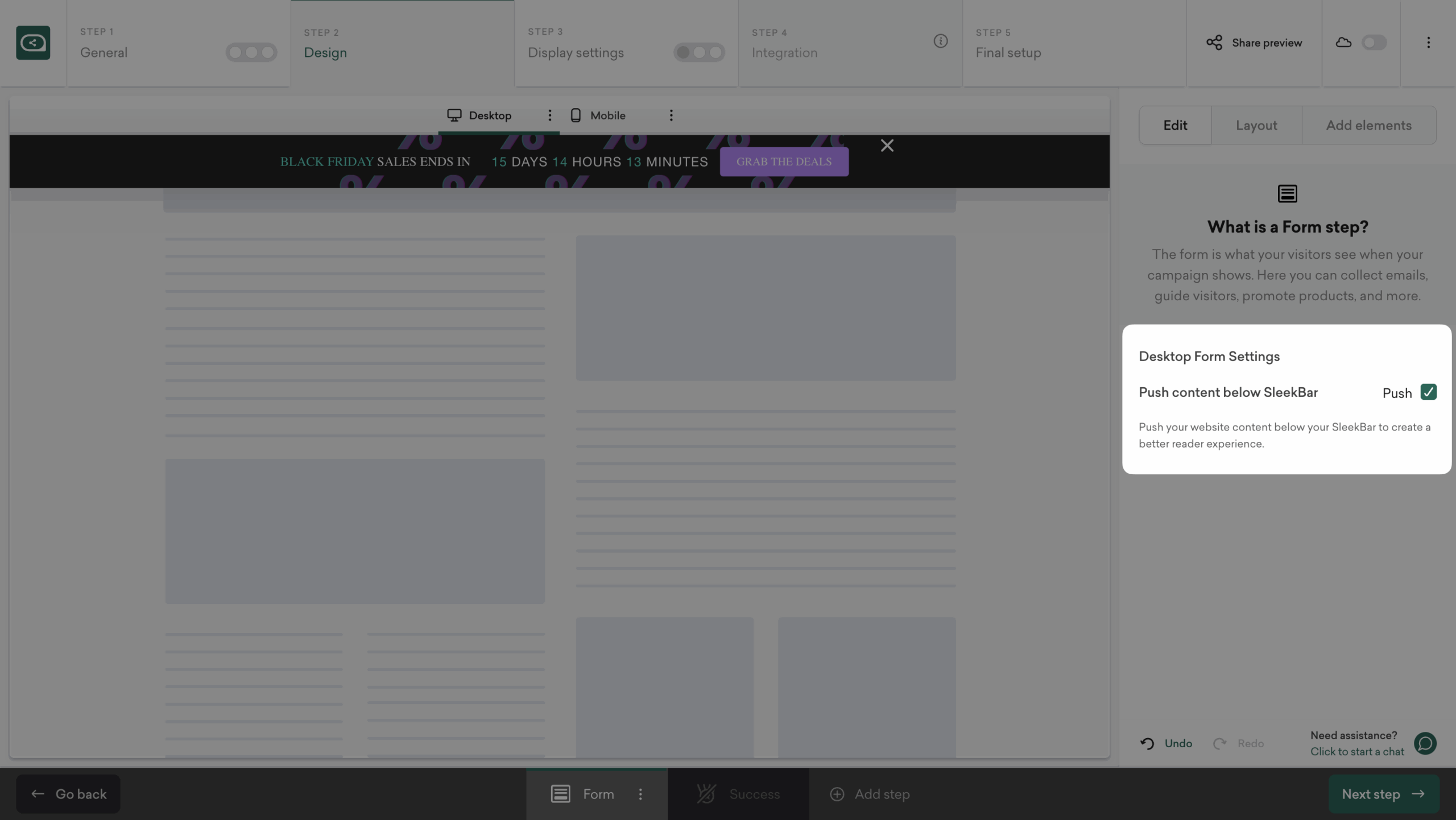 Option to push Black Friday countdown bar above website content