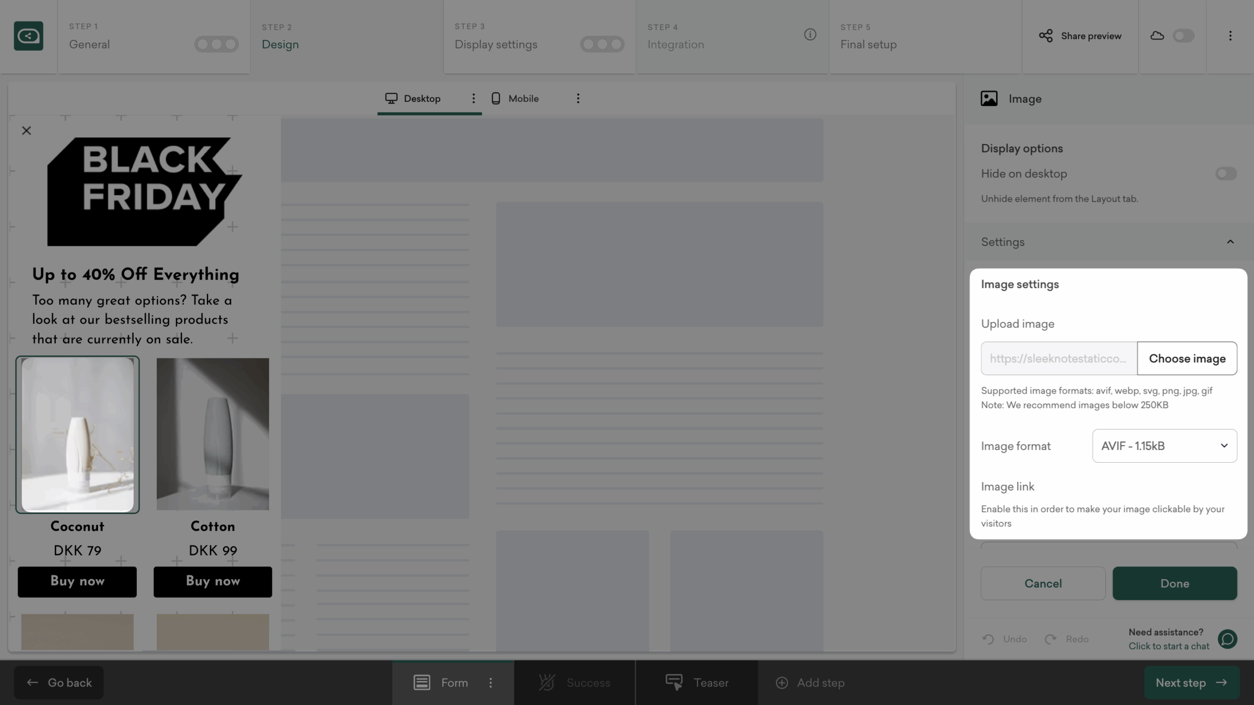 Add product images to your Black Friday popup catalogue sidebar