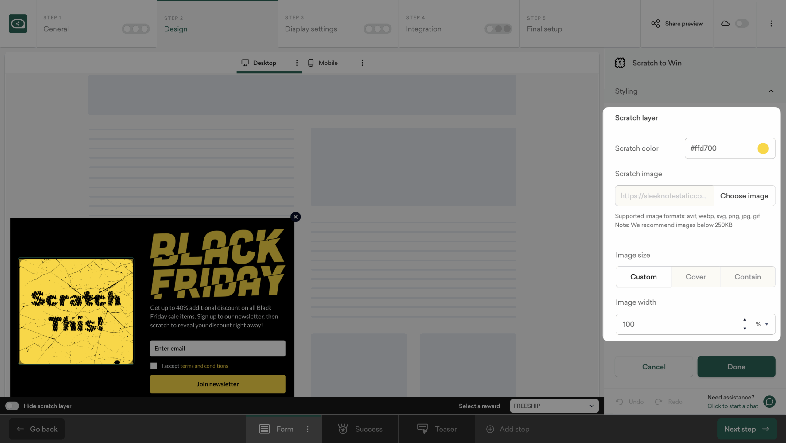 Customize the scratch layer for Black Friday scratch popup