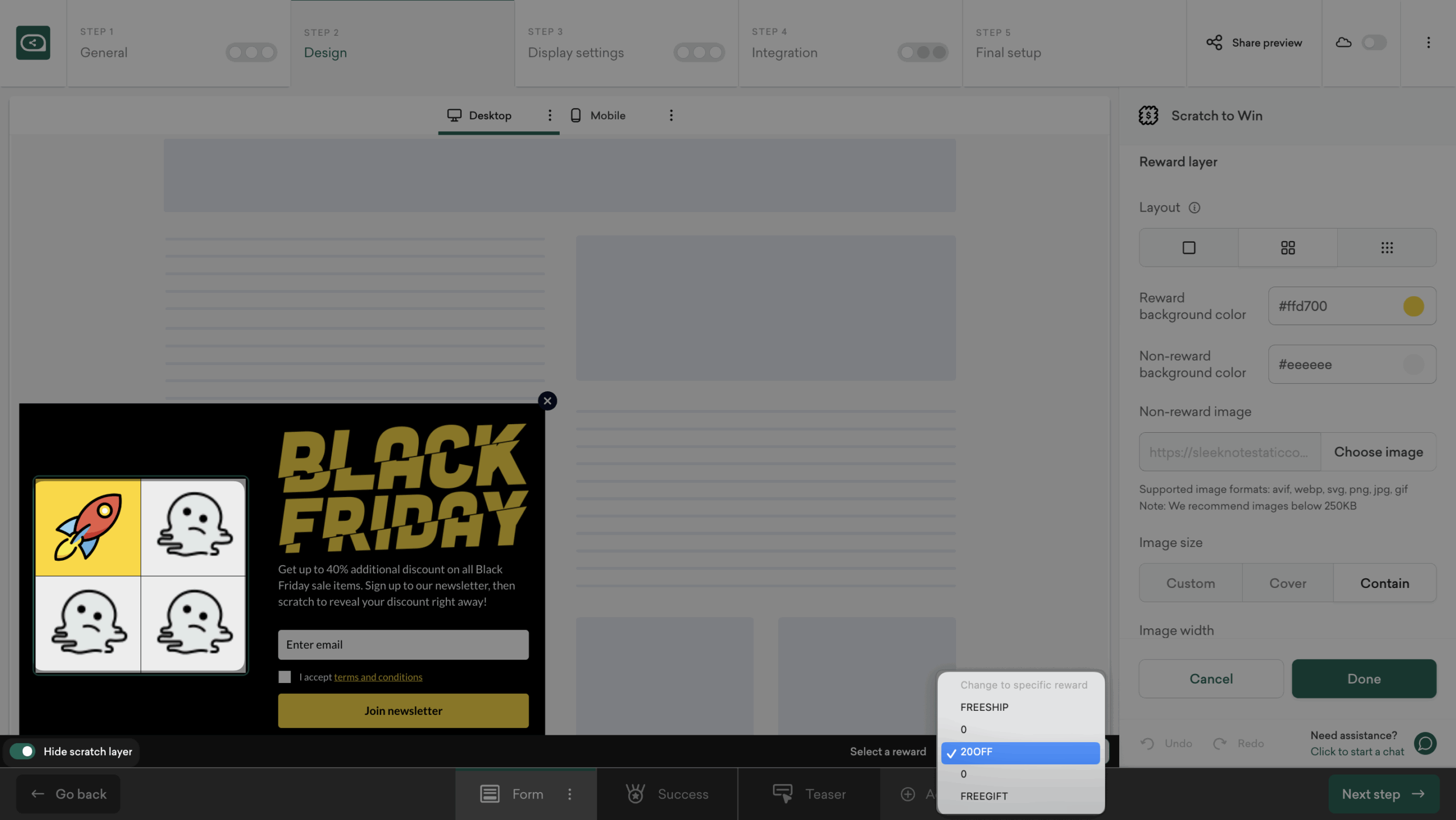 Preview scratch rewards in your Black Friday scratch popup