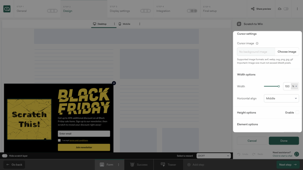 Add a custom cursor to your Black Friday scratch popup