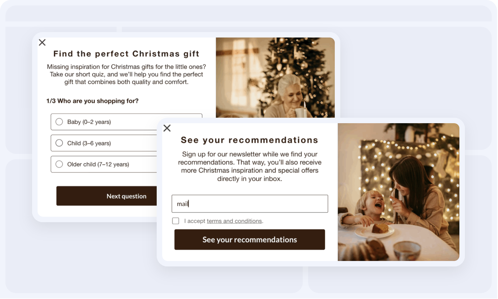 Help shoppers find the perfect Christmas gift popup