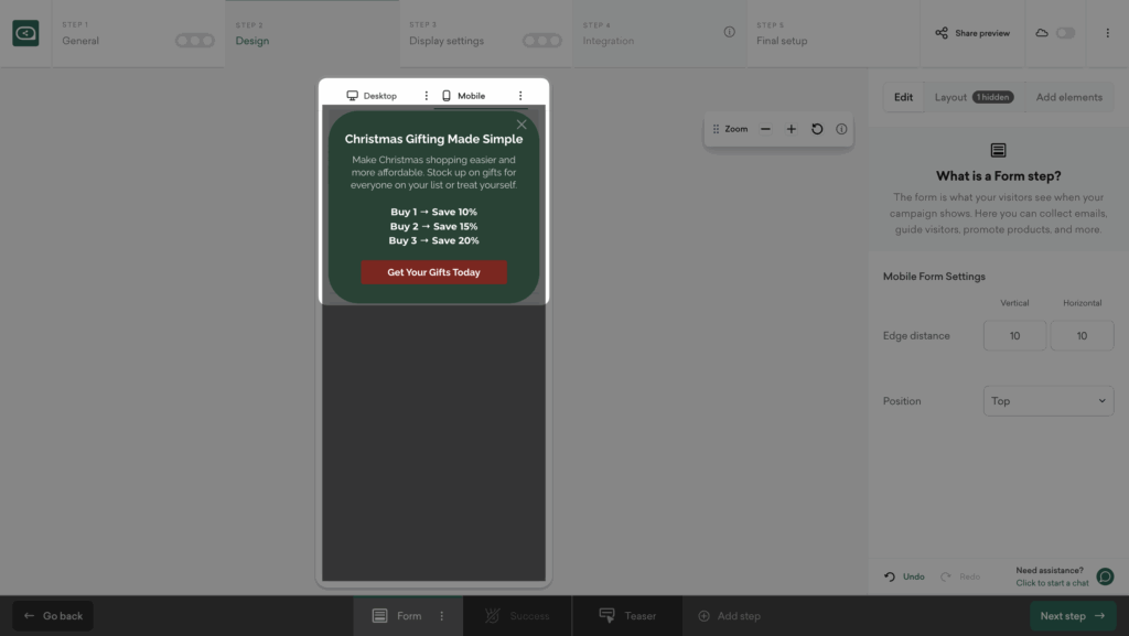Mobile view of Sleeknote Christmas tiered discounts popup.