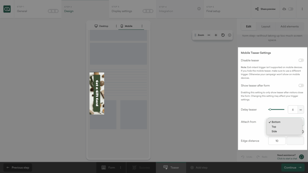 Preview mobile version of Christmas digital gift cards popup in Sleeknote.