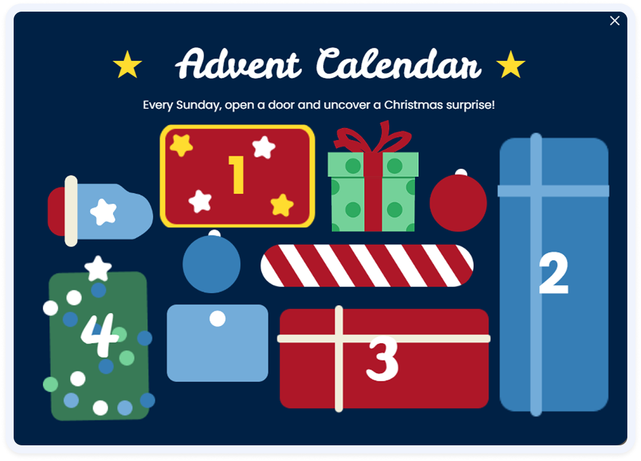 Example of a Christmas Advent Calendar campaign running on a website