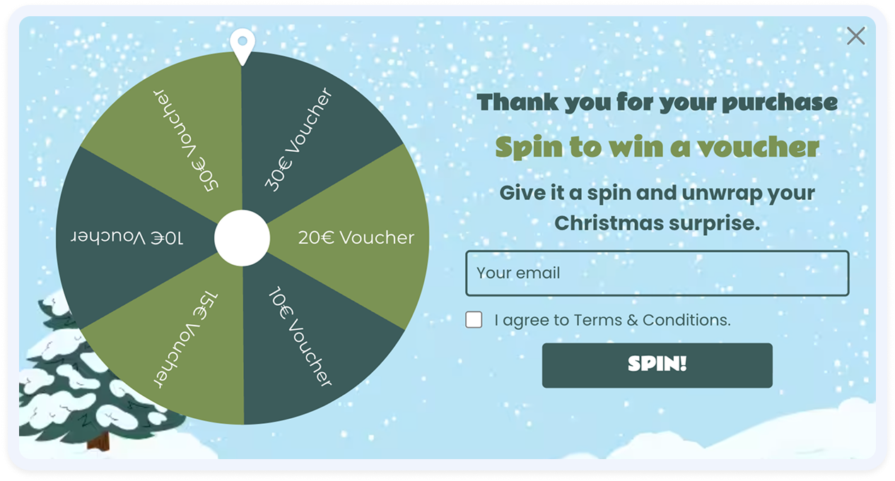 Example of Sleeknote Christmas repeat purchases Spin to Win popup campaign.
