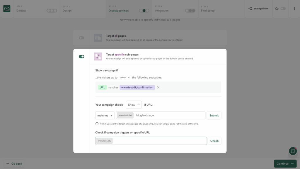 Page targeting settings for Christmas Spin to Win popup.