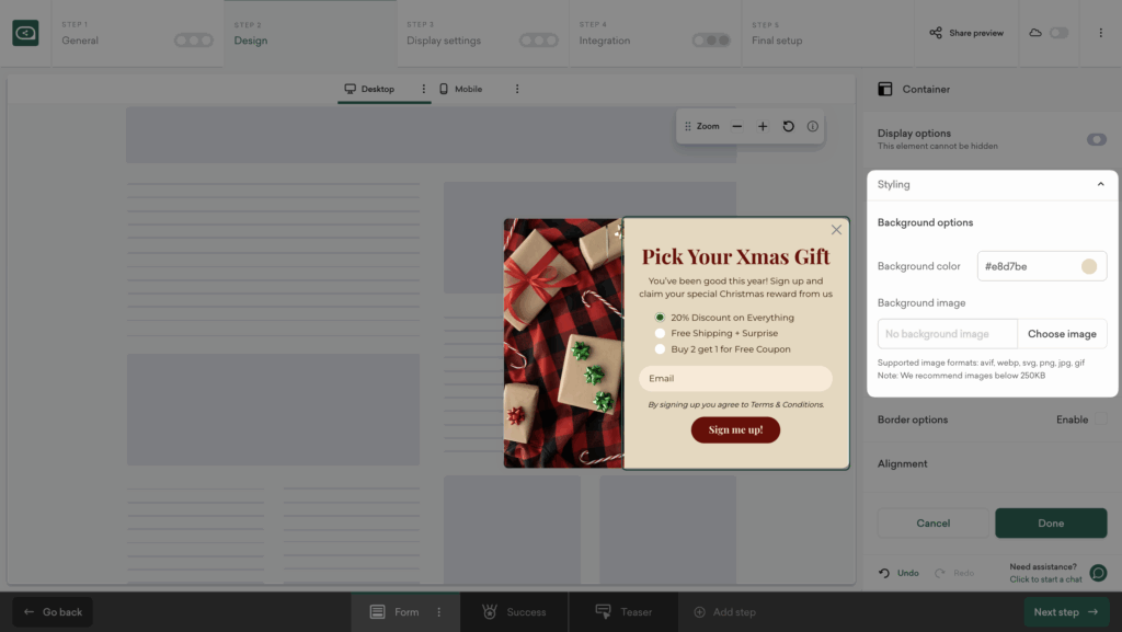 Customize the design of your Christmas gift popup