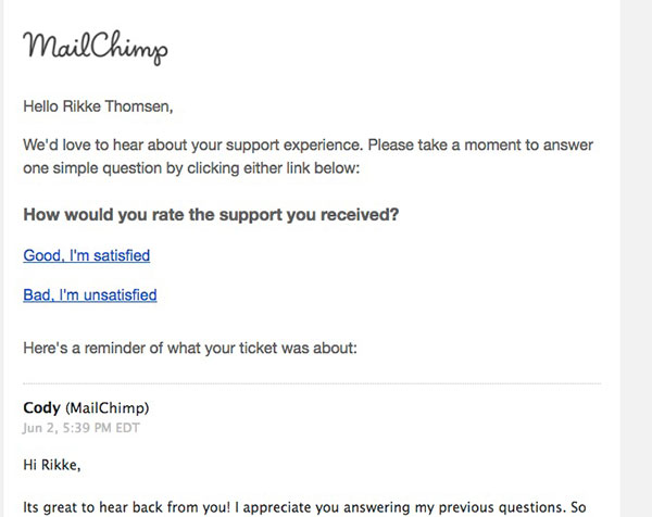 MailChimp Support Feedback Email