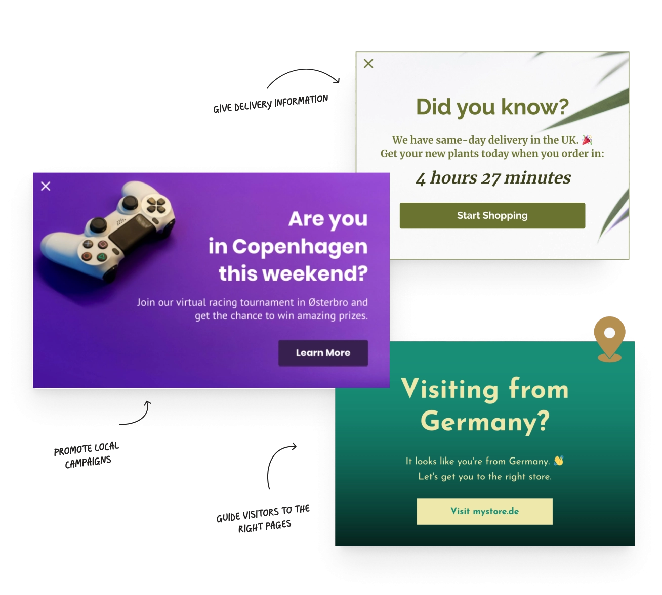 Examples of geo-targeted popups