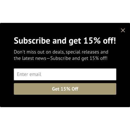 Szablon popup na stronie internetowej, w którym można uzyskać 15% zniżki