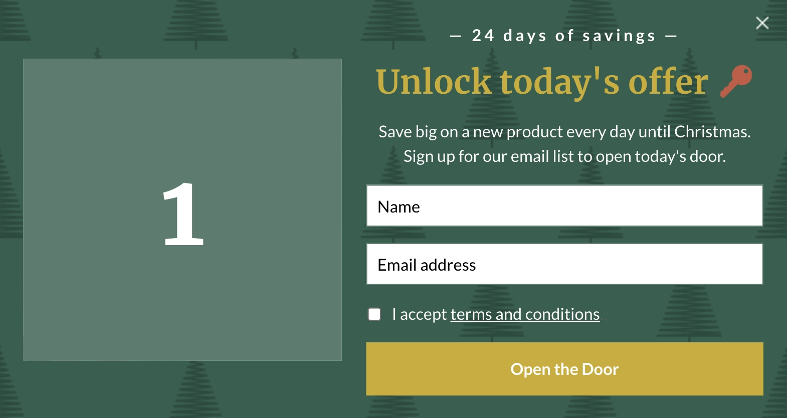Advent calendar popup