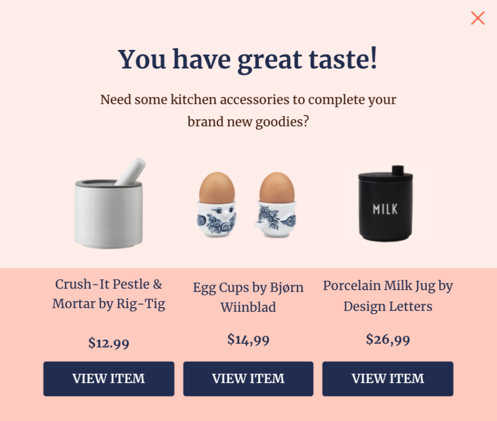 product recommendation popup