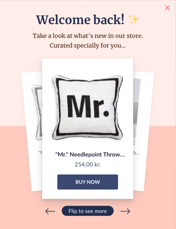 swipe cards product recommendation popup