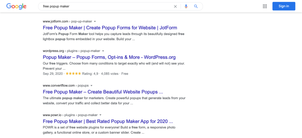 free popup make google search