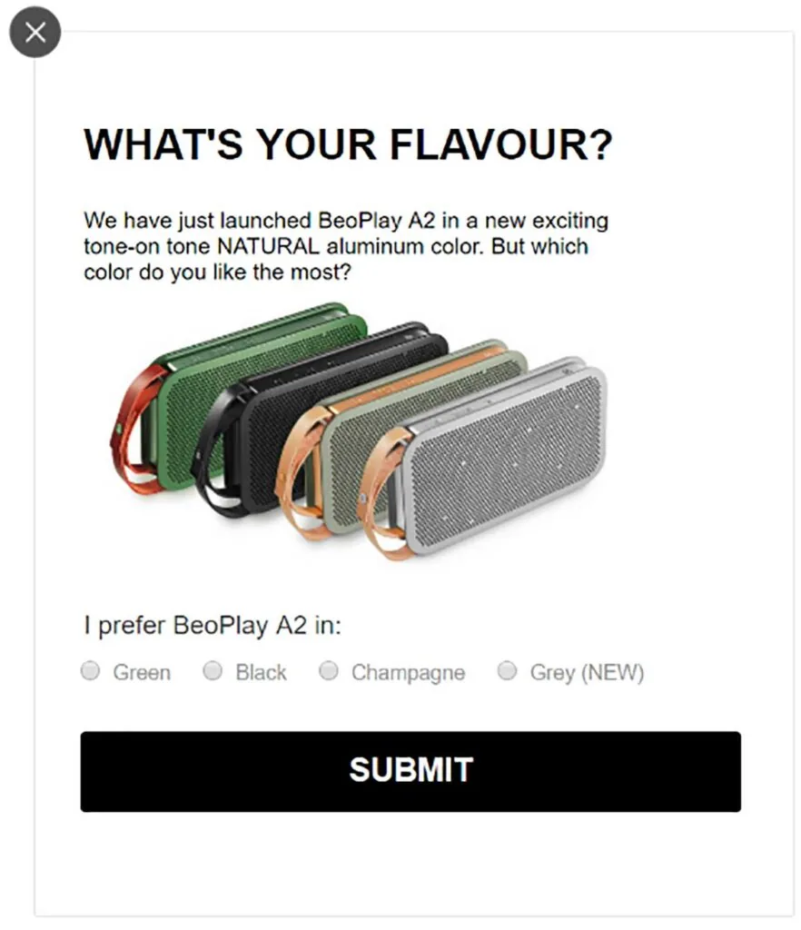  Bang & Olufsen popup feedback