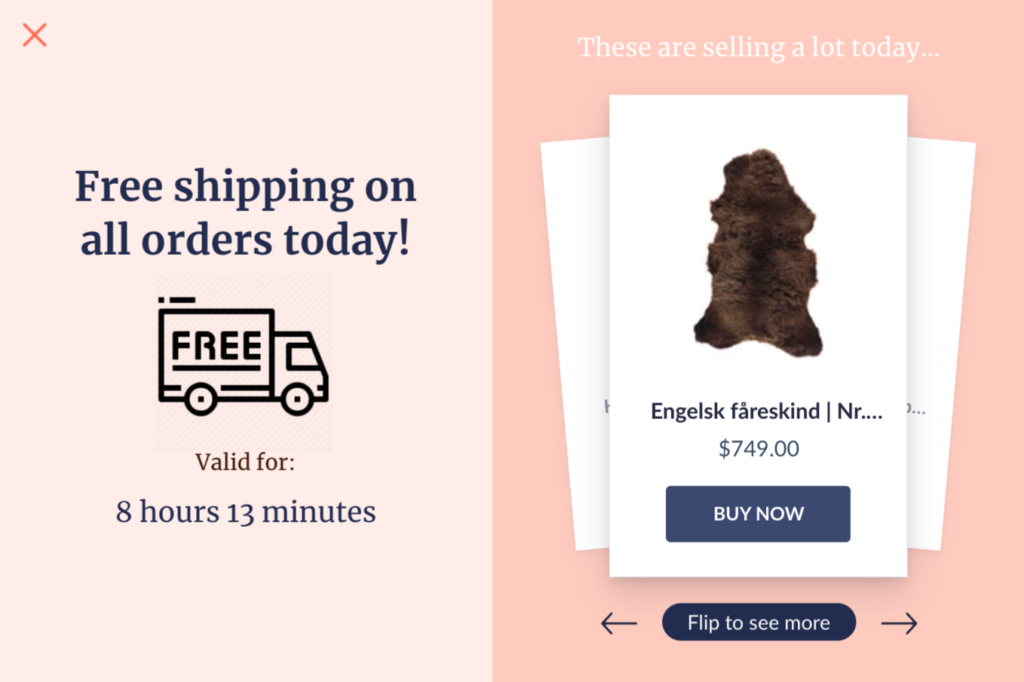 Product Recommendation popup free delivery 