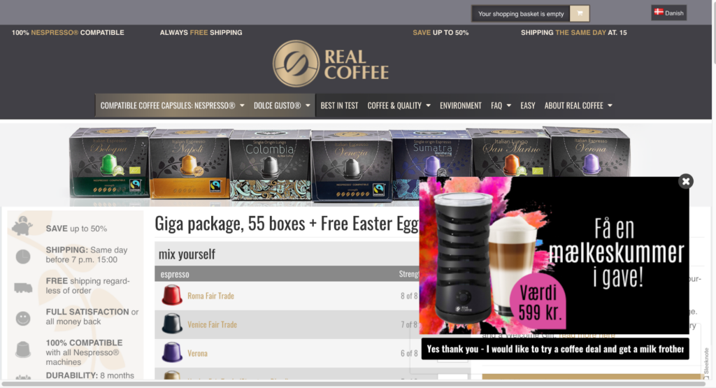 Real Coffee free gift popup