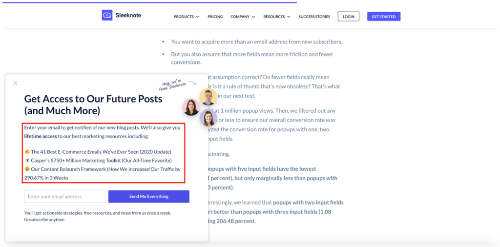 Sleeknote exclusive content popup