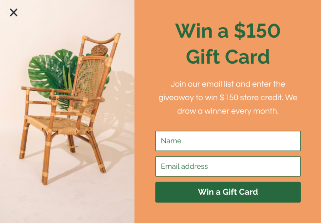 win a gift card popup