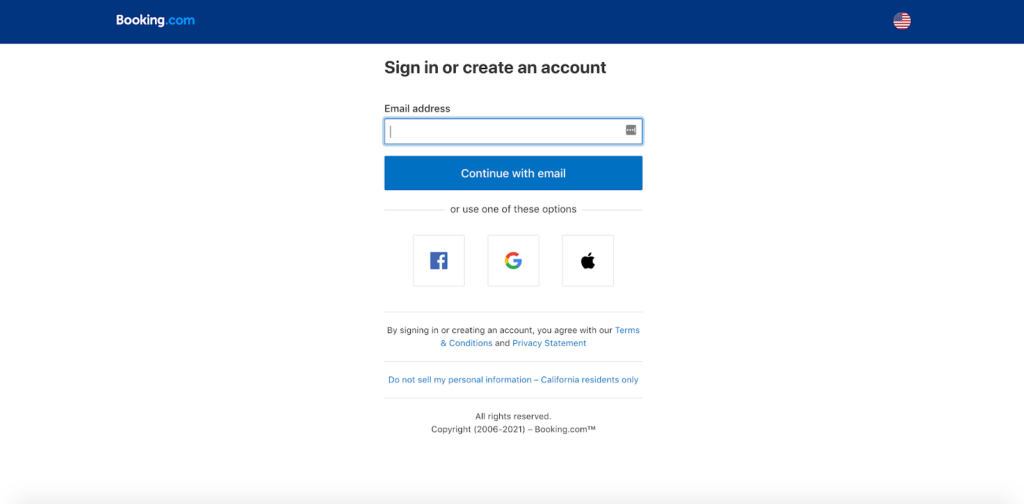 Booking.com sign up popup