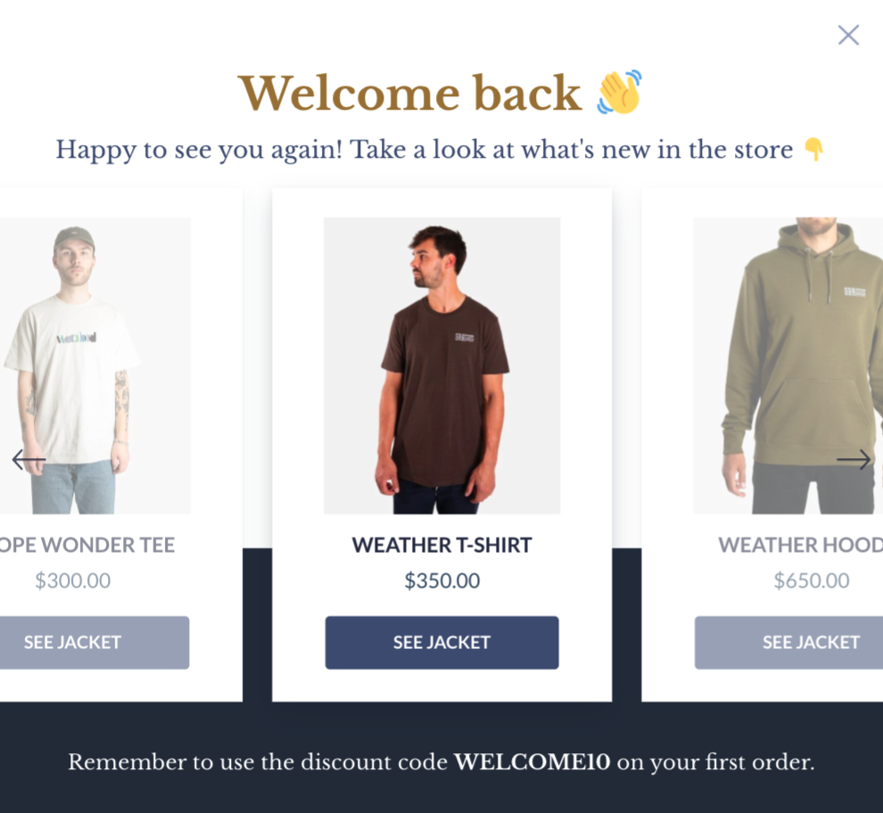 product recommendation popup
