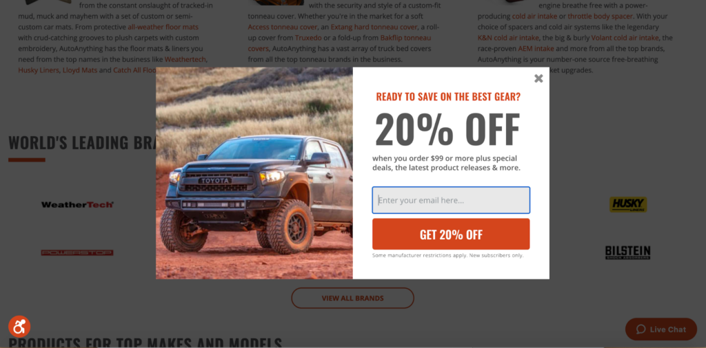 AutoAnything discount popup