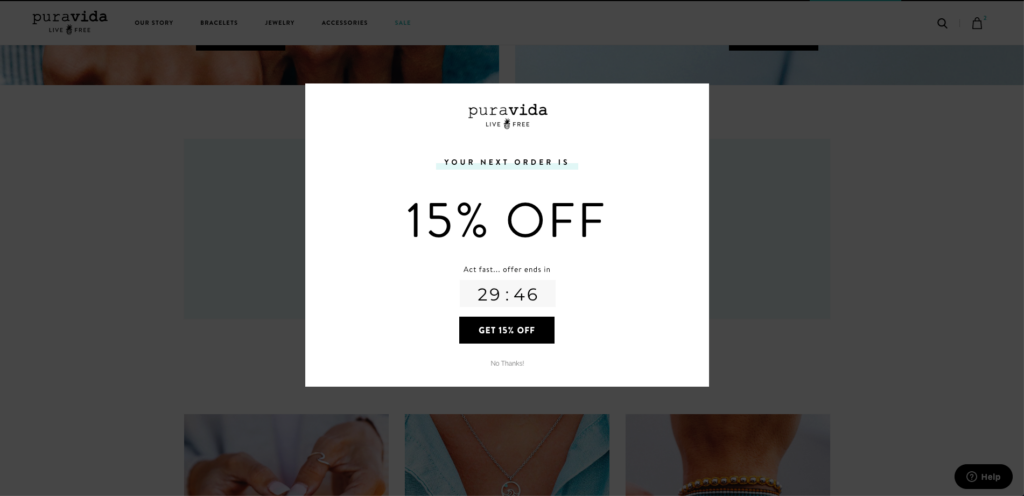 Pura Vida Bracelet’s Black Friday popup