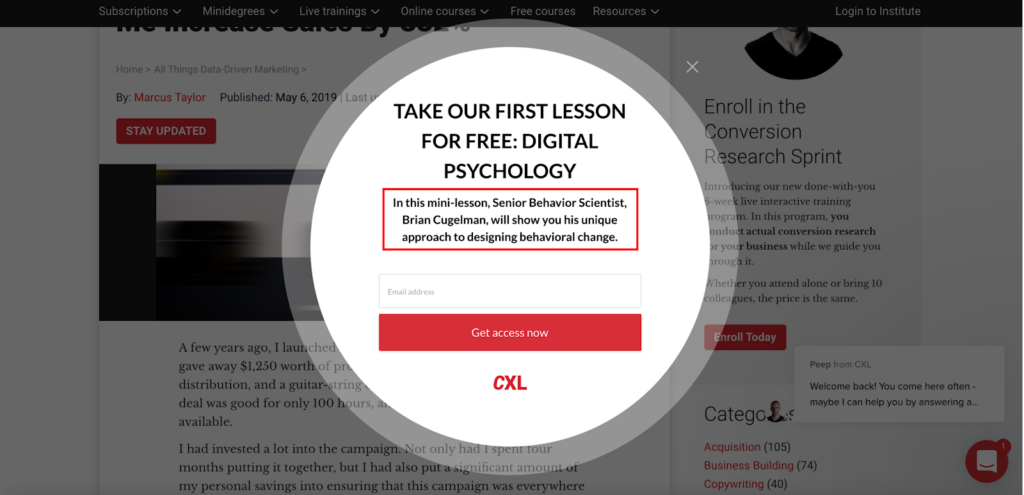 ConversionXL Free Lesson Popup