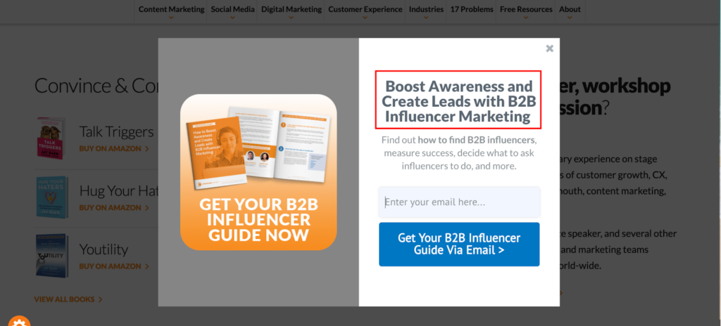B2b influencer guide popup