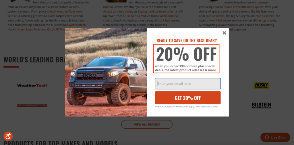 AutoAnything discount popup