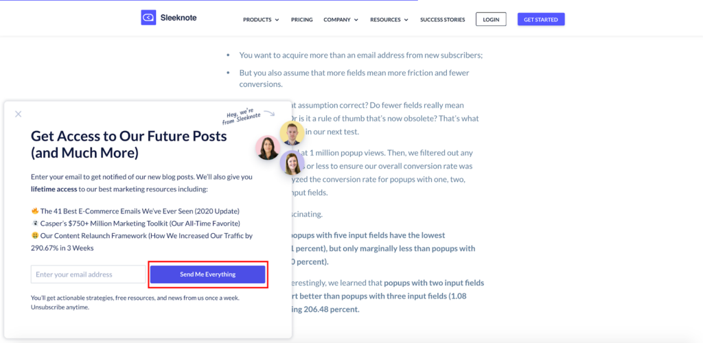 Sleeknote exclusive content popup