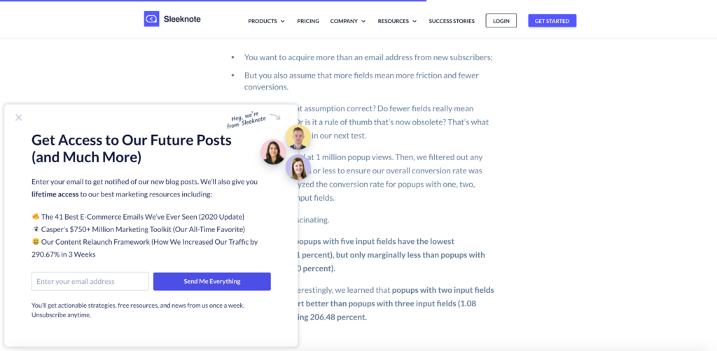 Sleeknote exclusive content popup