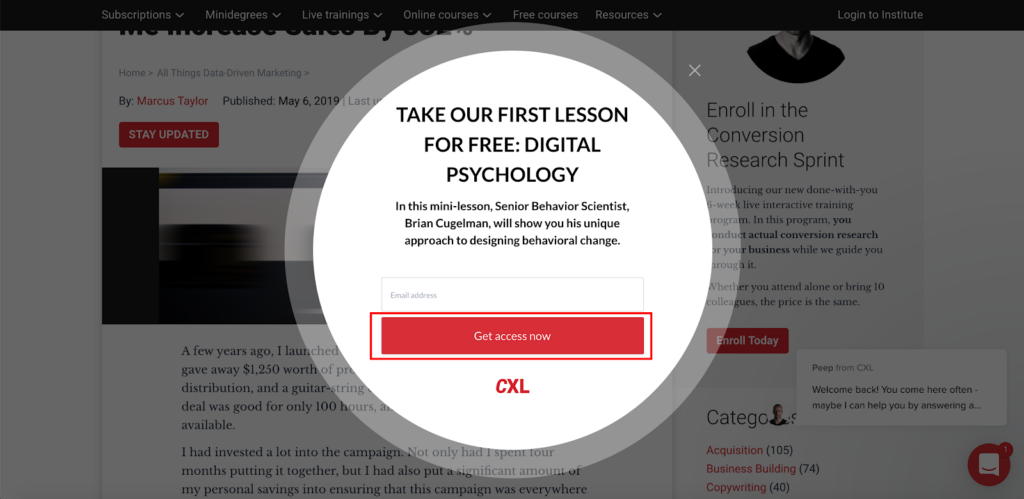 ConversionXL Free Lesson Popup