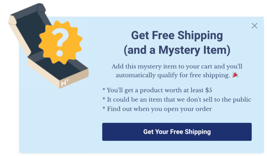 Harry's mystery item and free shipping popup