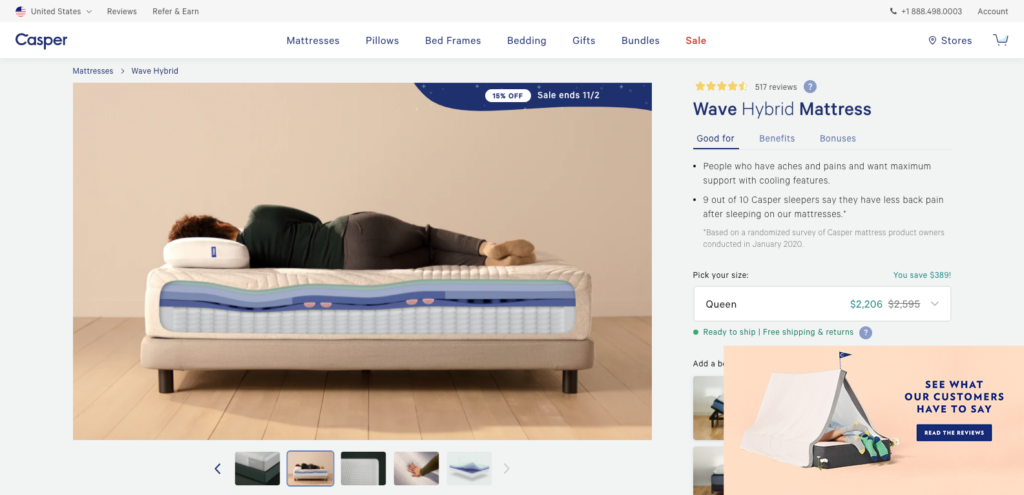 casper read customers reviews popup