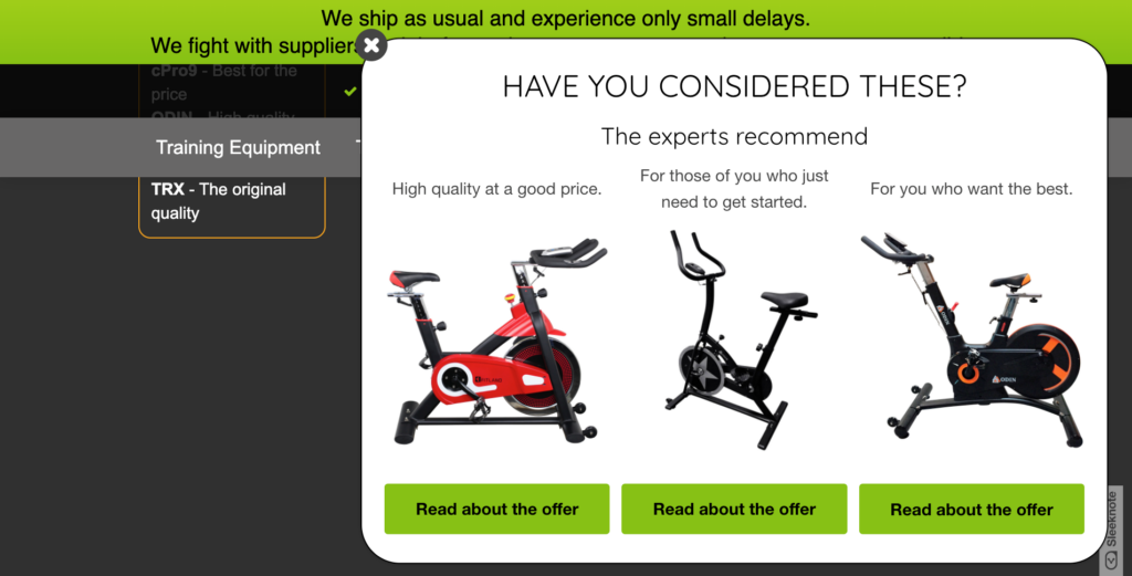 Apuls product recommendation popup