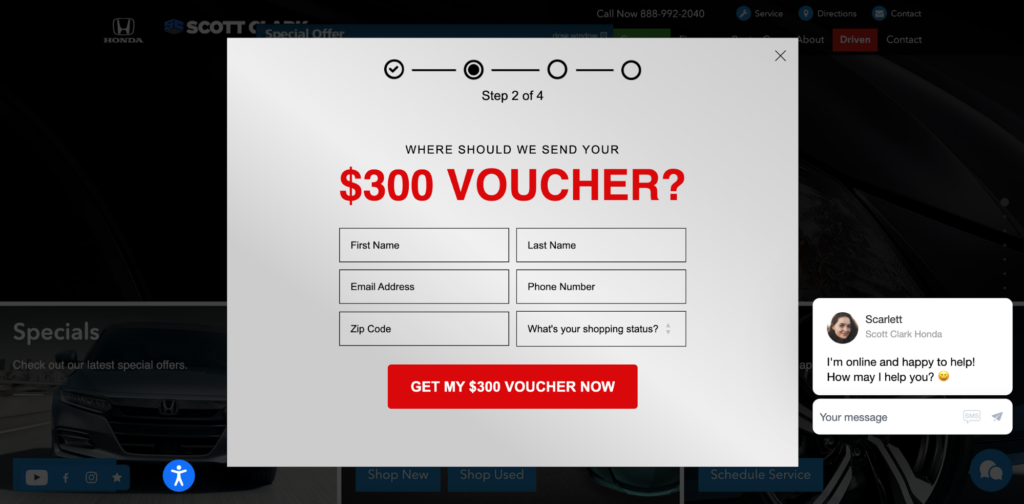 Scott Clark Honda Voucher Popup