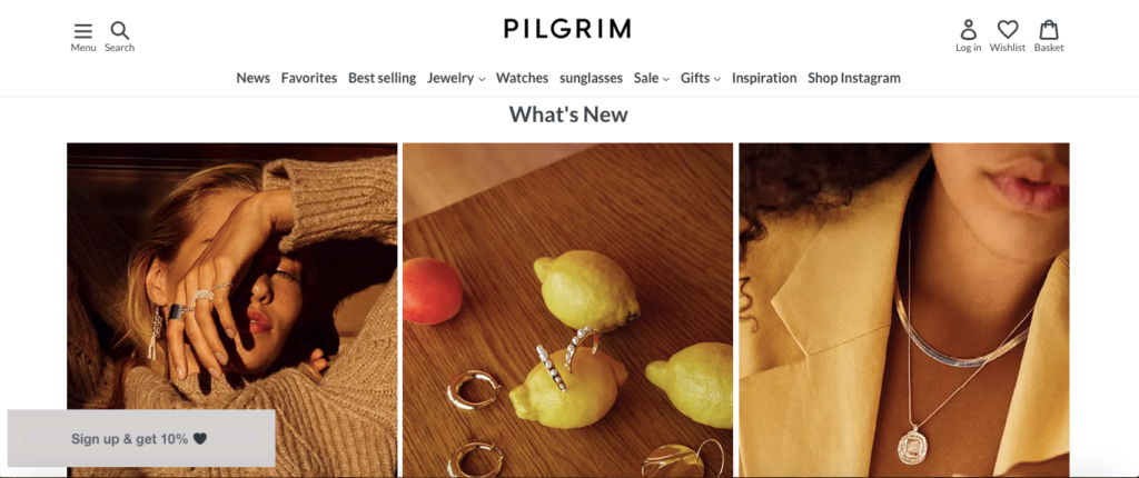 Pilgrim newsletter 10% popup