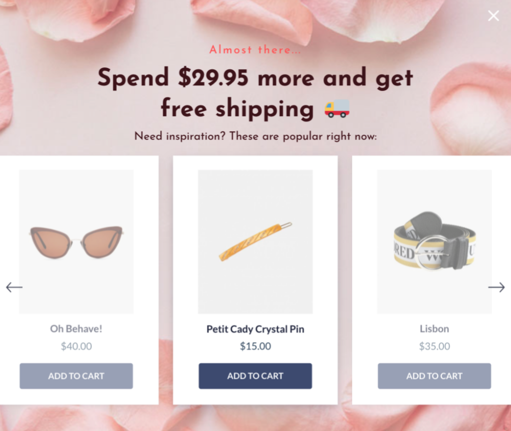product recommendation popup