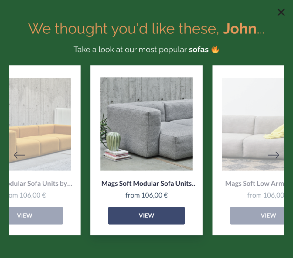 product recommendation popup
