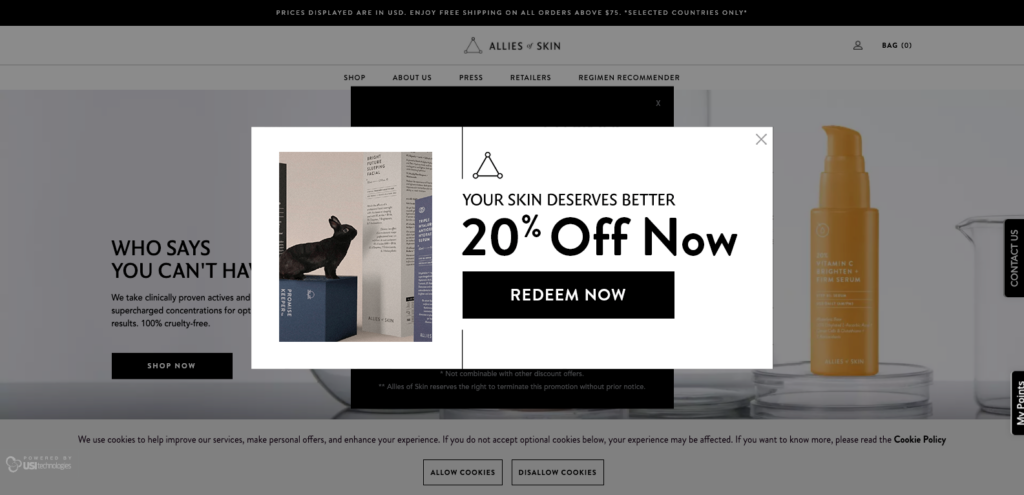 Allies of Skin Discount Pop Up