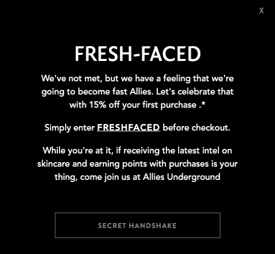 Allies of Skin Discount Pop Up